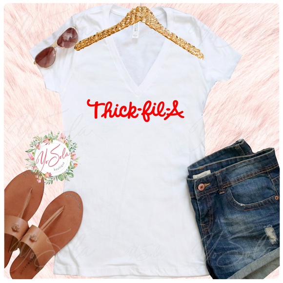 Tops - “Thick fil A” White V-neck T-Shirt